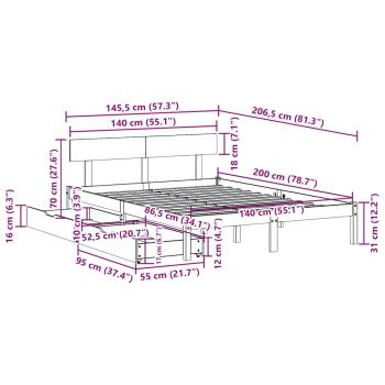 Massivholzbett ohne Matratze 140x200 cm Kiefernholz