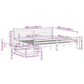 Massivholzbett ohne Matratze Weiß 200x200 cm Kiefernholz