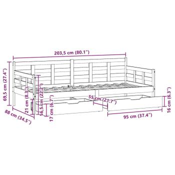 Tagesbett mit Schubladen Weiß 80x200 cm Kiefernholz