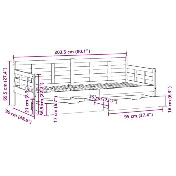 Tagesbett mit Schubladen 90x200 cm Massivholz Kiefer