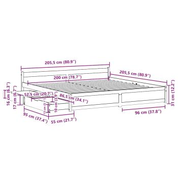 Massivholzbett ohne Matratze Weiß 200x200 cm Kiefernholz