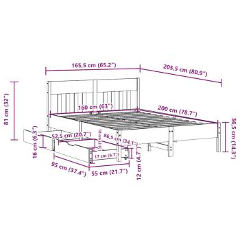 Massivholzbett ohne Matratze Weiß 160x200 Kiefernholz