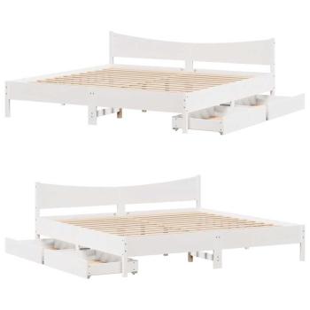 Massivholzbett mit Schubladen Weiß 200x200 cm Kiefer