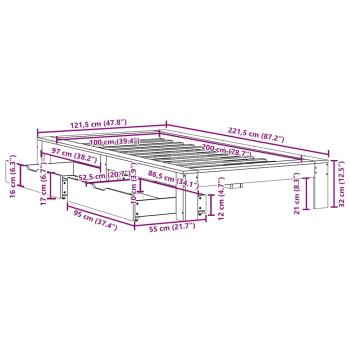 Massivholzbett ohne Matratze 100x200 cm Kiefernholz