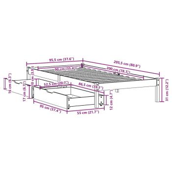 Massivholzbett ohne Matratze Weiß 90x200 cm Kiefernholz