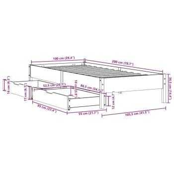 Massivholzbett ohne Matratze 100x200 cm Kiefernholz