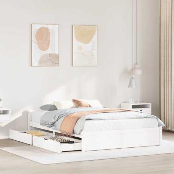 ARDEBO.de - Massivholzbett ohne Matratze Weiß 150x200 cm Kiefernholz