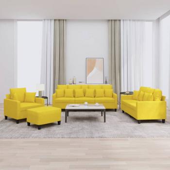 ARDEBO.de - 4-tlg. Sofagarnitur mit Kissen Hellgelb Stoff