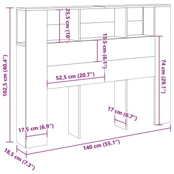 Kopfteil mit Stauraum Altholz-Optik 140x18,5x102,5 cm