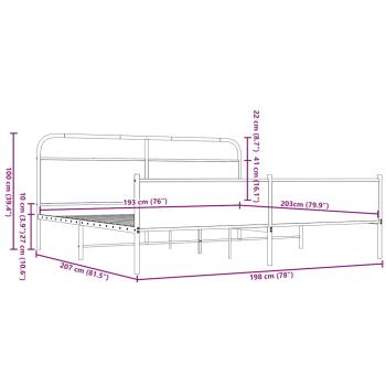 Metallbett ohne Matratze Braun Eichen-Optik 193x203 cm