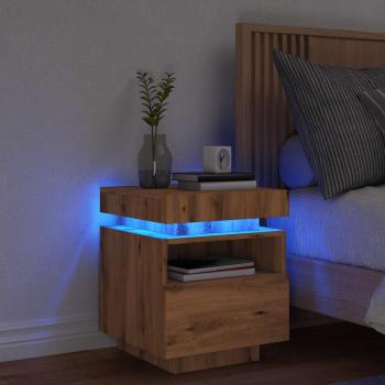 ARDEBO.de - Nachttisch mit LED-Leuchten Artisan-Eiche 40x39x48,5 cm