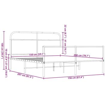 Metallbett ohne Matratze Braun Eichen-Optik 150x200 cm