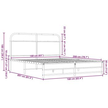 Metallbett ohne Matratze Braun Eichen-Optik 160x200 cm