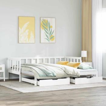 ARDEBO.de - Tagesbett Ausziehbar mit Schubladen ohne Matratze Weiß 90x200cm