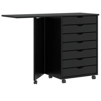 ARDEBO.de - Rollschrank mit Schreibtisch MOSS Schwarz Massivholz Kiefer