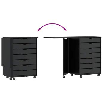 Rollschrank mit Schreibtisch MOSS Schwarz Massivholz Kiefer