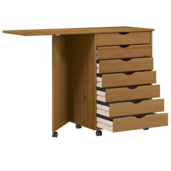 Rollschrank mit Schreibtisch MOSS Honigbraun Massivholz Kiefer