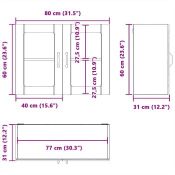 Küchen-Hängeschrank mit Glastür Lucca Grau Sonoma Holzwerkstoff