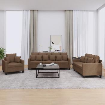 ARDEBO.de - 3-tlg. Sofagarnitur mit Kissen Braun Stoff