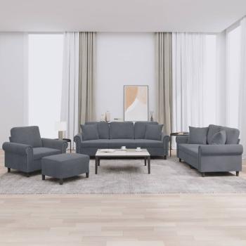 ARDEBO.de - 4-tlg. Sofagarnitur mit Kissen Dunkelgrau Samt