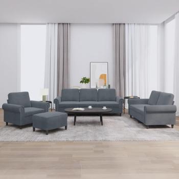 ARDEBO.de - 4-tlg. Sofagarnitur mit Kissen Dunkelgrau Samt