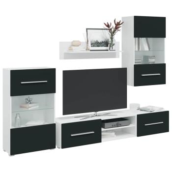 ARDEBO.de - 5-tlg. Wohnwand mit LED-Beleuchtung Matt Indigo Holzwerkstoff