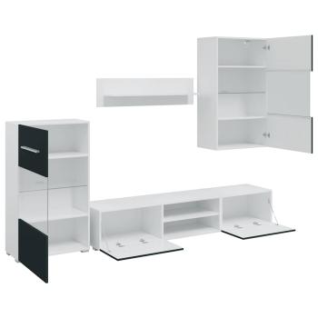 5-tlg. Wohnwand mit LED-Beleuchtung Matt Indigo Holzwerkstoff