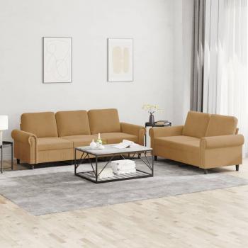 ARDEBO.de - 2-tlg. Sofagarnitur mit Kissen Braun Samt