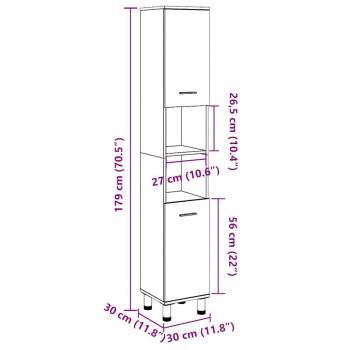 Badezimmerschrank Betongrau 30x30x179 cm Holzwerkstoff