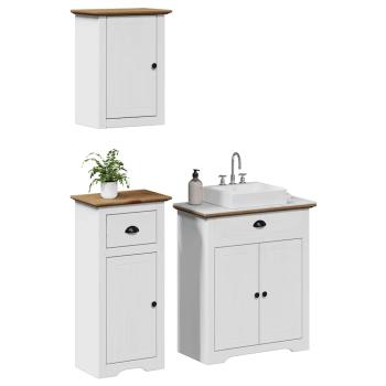 ARDEBO.de - 3-tlg. Badmöbel-Set BODO Weiß und Braun Massivholz Kiefer