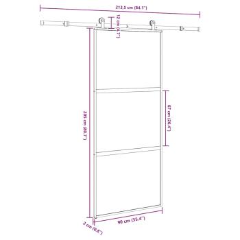 Schiebetür mit Beschlag 90x205 cm Hartglas & Aluminium