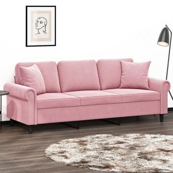 ARDEBO.de - 3-Sitzer-Sofa mit Zierkissen Rosa 180 cm Samt