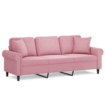 3-Sitzer-Sofa mit Zierkissen Rosa 180 cm Samt