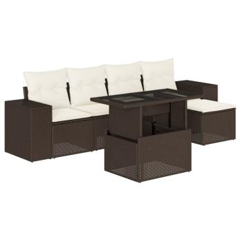 6-tlg. Garten-Sofagarnitur mit Kissen Braun Poly Rattan
