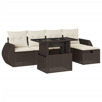 6-tlg. Garten-Sofagarnitur mit Kissen Braun Poly Rattan
