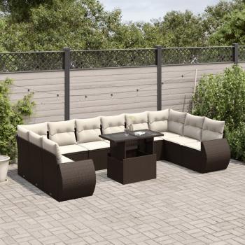 ARDEBO.de - 11-tlg. Garten-Sofagarnitur mit Kissen Braun Poly Rattan