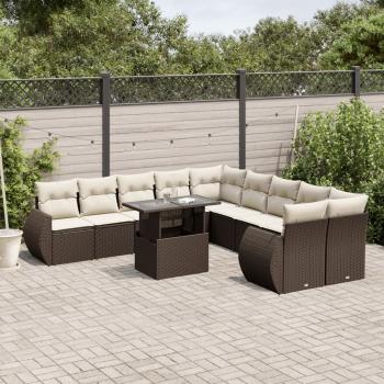 ARDEBO.de - 11-tlg. Garten-Sofagarnitur mit Kissen Braun Poly Rattan