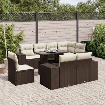 ARDEBO.de - 9-tlg. Garten-Sofagarnitur mit Kissen Braun Poly Rattan