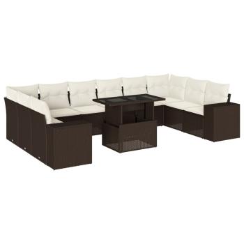 11-tlg. Garten-Sofagarnitur mit Kissen Braun Poly Rattan