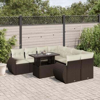 ARDEBO.de - 9-tlg. Garten-Sofagarnitur mit Kissen Braun Poly Rattan