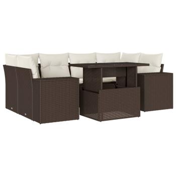 7-tlg. Garten-Sofagarnitur mit Kissen Braun Poly Rattan