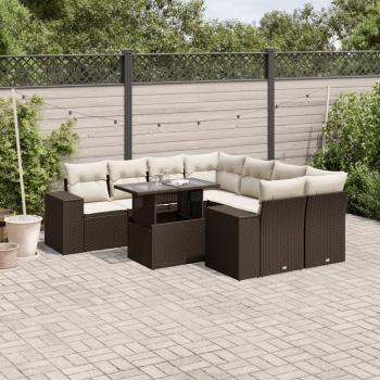 ARDEBO.de - 9-tlg. Garten-Sofagarnitur mit Kissen Braun Poly Rattan