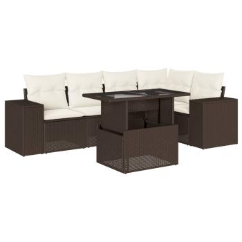 6-tlg. Garten-Sofagarnitur mit Kissen Braun Poly Rattan