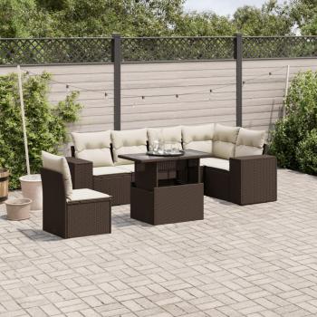 ARDEBO.de - 7-tlg. Garten-Sofagarnitur mit Kissen Braun Poly Rattan