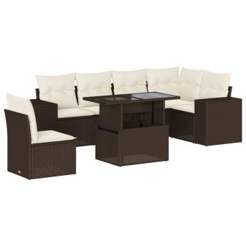7-tlg. Garten-Sofagarnitur mit Kissen Braun Poly Rattan