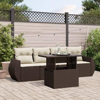 ARDEBO.de - 5-tlg. Garten-Sofagarnitur mit Kissen Braun Poly Rattan
