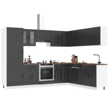ARDEBO.de - 14-tlg. Küchenschrank-Set Kalmar Schwarz Holzwerkstoff