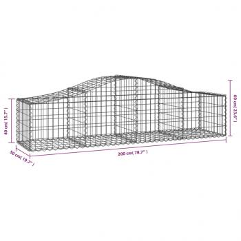Gabionen mit Hochbogen 2 Stk. 200x50x40/60 cm Verzinktes Eisen