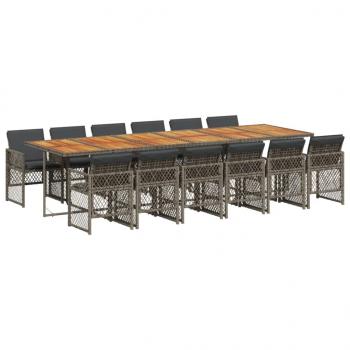 13-tlg. Garten-Essgruppe mit Kissen Grau Poly Rattan