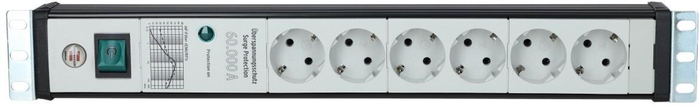 Brennenstuhl Premium-Line 60.000A Überspannungsschutz-Steckdosenleiste, 6-fach, 19" Format, Sicherheitsschalter, schwarz/lichtgrau (1156057696)